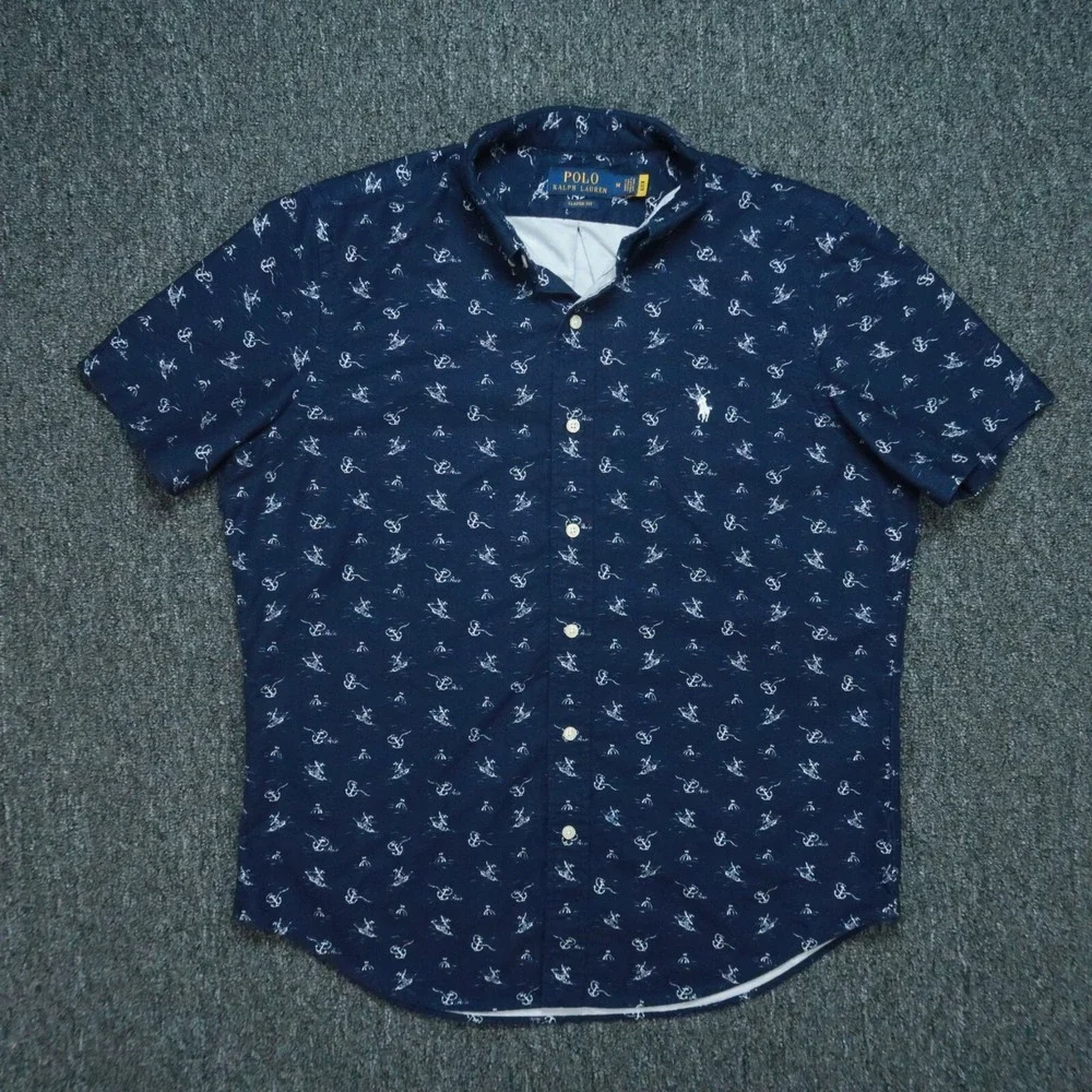 Polo Ralph Lauren Shirt Mens Medium Blue Classic Fit Sailing Anchor Short Sleeve